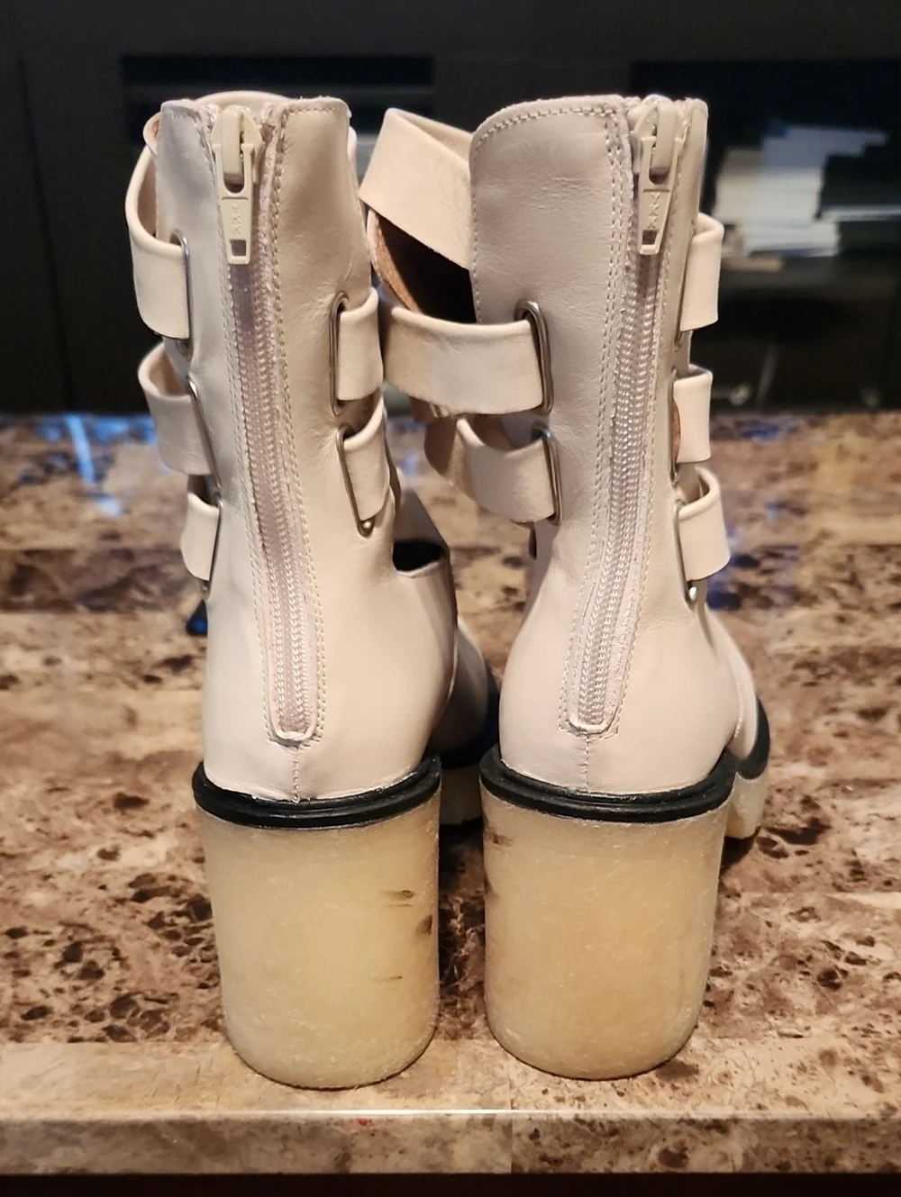 Free People Women's Cream Strappy Cutout Block Heel Booties